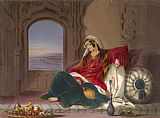 Lady Canvas Paintings - Kandahar Lady of Rank, Engaged in Smoking